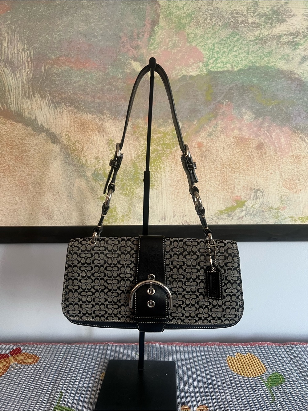 Coach SOHO Vintage 2004 Black and Gray Mini Cs Signature Canvas Shoulder Bag